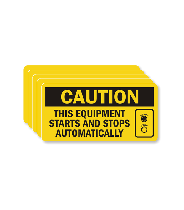 OSHA Caution Labels 1.5x3in - Automatic Equipment Warning Signs (Set of 5)